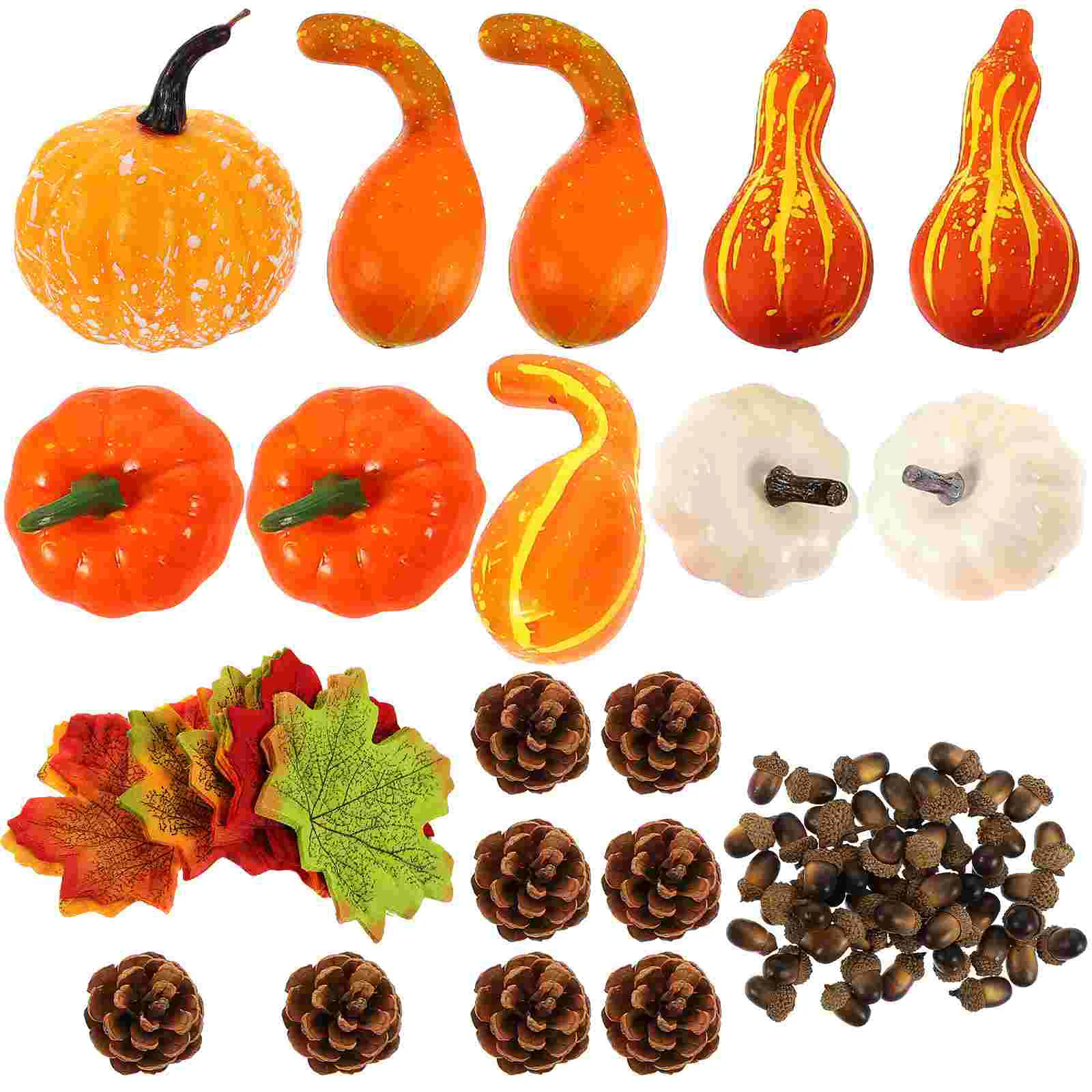 

1 Set Halloween Thanksgiving Decorations Artificial Pumpkins Maple Leaves Acorn Pine Cones Fall Party Supplies