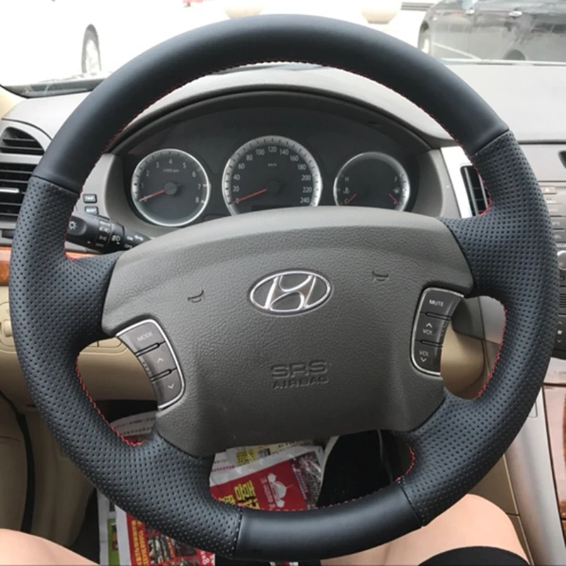 

Прошитый вручную нескользящий кожаный чехол для Hyundai Azera Sonata NF чехол рулевого колеса автомобиля 2008 2009
