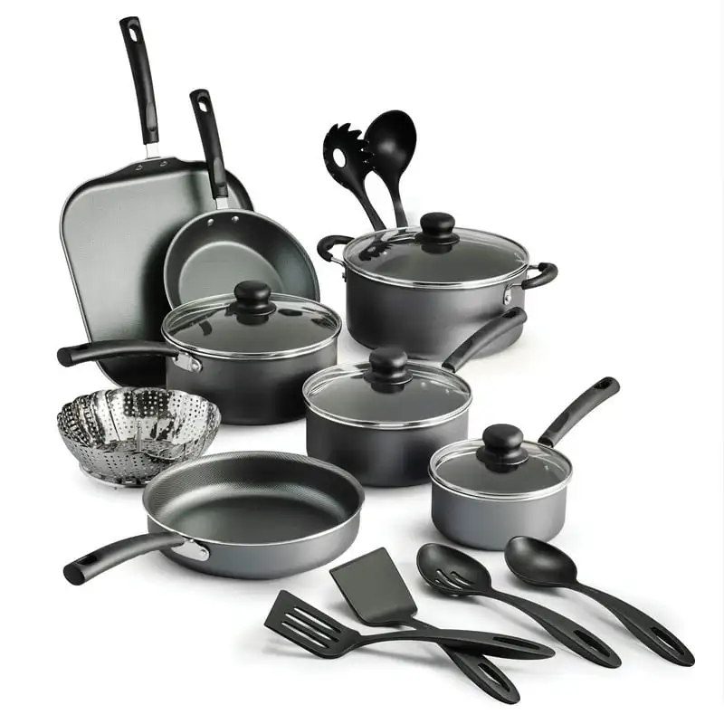 

18 Piece Non-stick Cookware Set, Steel Gray Molde para hornear Air fryer silicone liner Roti pan Baking tray for oven Accesorios