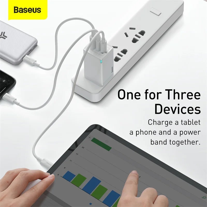 Baseus 65W GaN Charger Quick Charge 4.0 3.0 Type C PD USB Charger with QC 4.0 3.0 Portable Fast Charger For Laptop iPhone 14 13