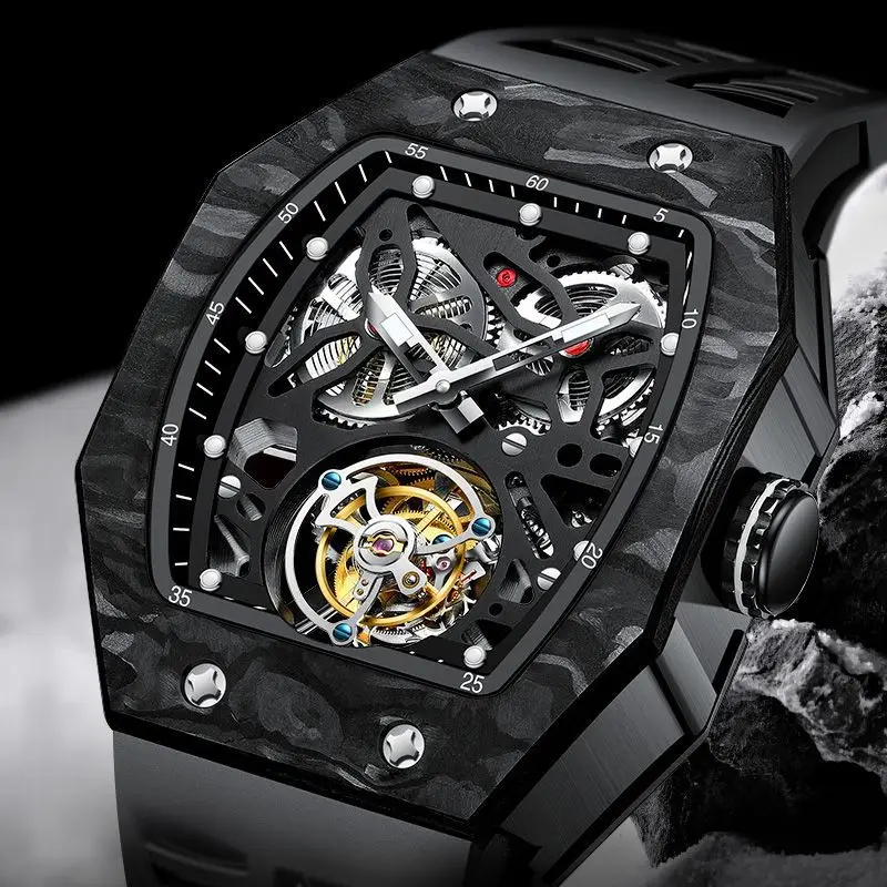 

Top Brand SEAKOSS Luminous Skeleton Tourbillon Men Mechanical Watches Sapphire Glass Barrel Shape Mechanische Tourbillon-Uhr