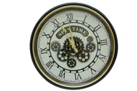 round roman digit spintime matte black wheel metal wall clock