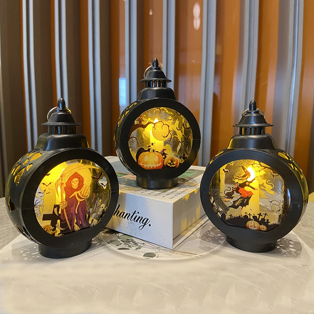 

Halloween Wind Lamp With Hanging Hole Round Led Night Light Pumpkin Lantern Lights For Halloween Theme Festival Party Decor Lamp