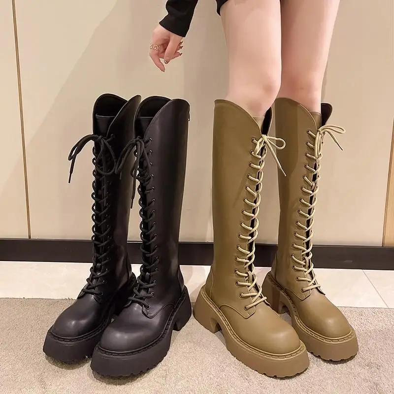 

Lolita Boots Flat Heel Zipper Boots-Women Female Shoes Round Toe Luxury Designer Mid Calf 2022 Over-the-Knee Ladies Low Autumn