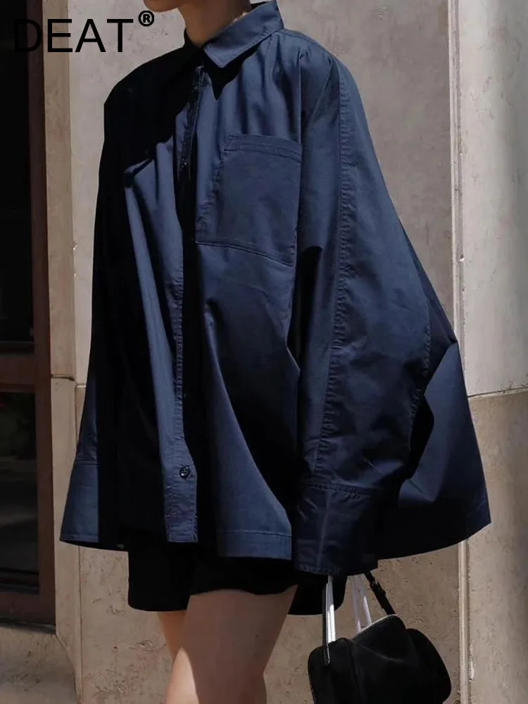 Женская рубашка с отложным воротником DEAT свободная повседневная хлопковая