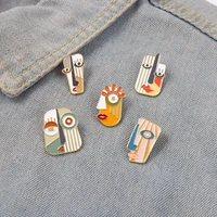 abstract face enamel pins modern geometric portrait art metal brooches animal badges pins up gift for men women accessories