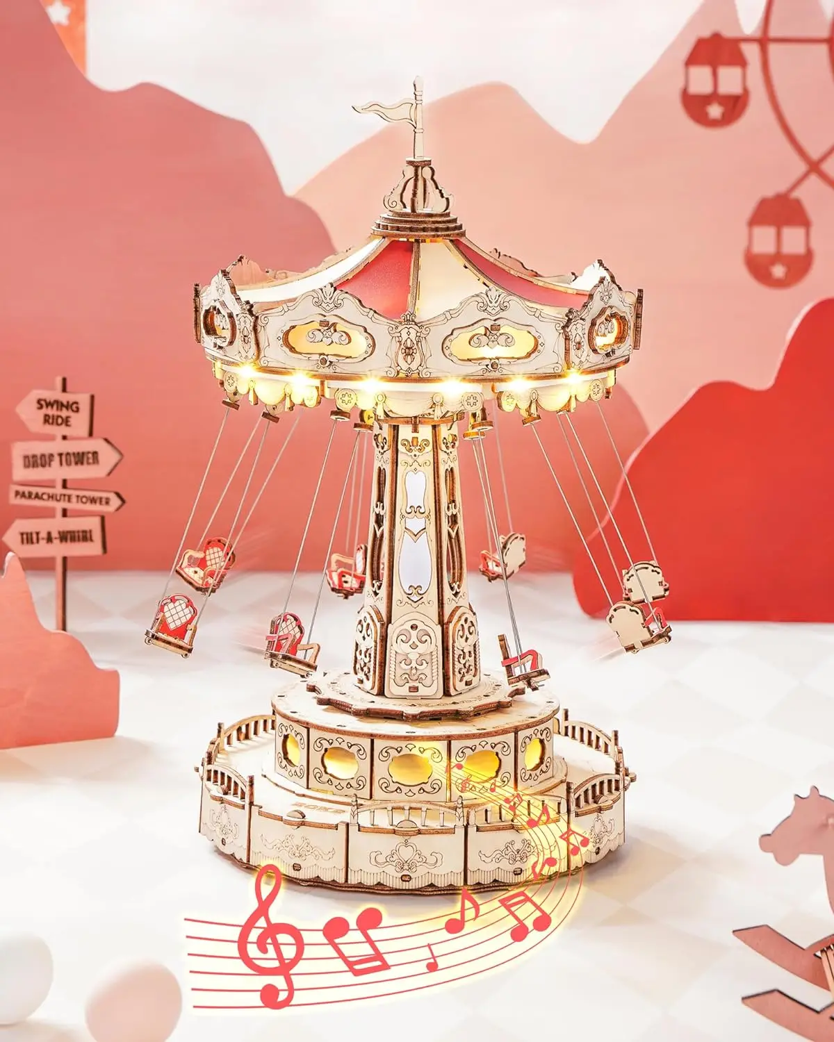 Robotime ROKR Волшебный парк развлечений деревянные игрушки музыкальная шкатулка