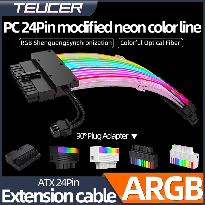 

Teucer PSU кабель 24pin адресуемый ARGB удлинитель Кабель Комплект для разъема материнской платы с 90 стандартным модульным адаптером