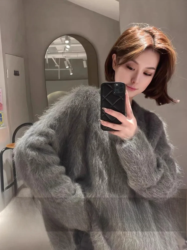 Осень и зима новый свободный серый норковый бархатный свитер женский толстый