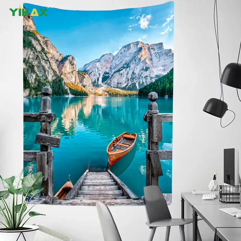 

Tapestry Landscape Boat Wall Hanging Blanket Aesthetic Natural Scenery Living Room Bedroom Studio Modern Home Decor Accessories