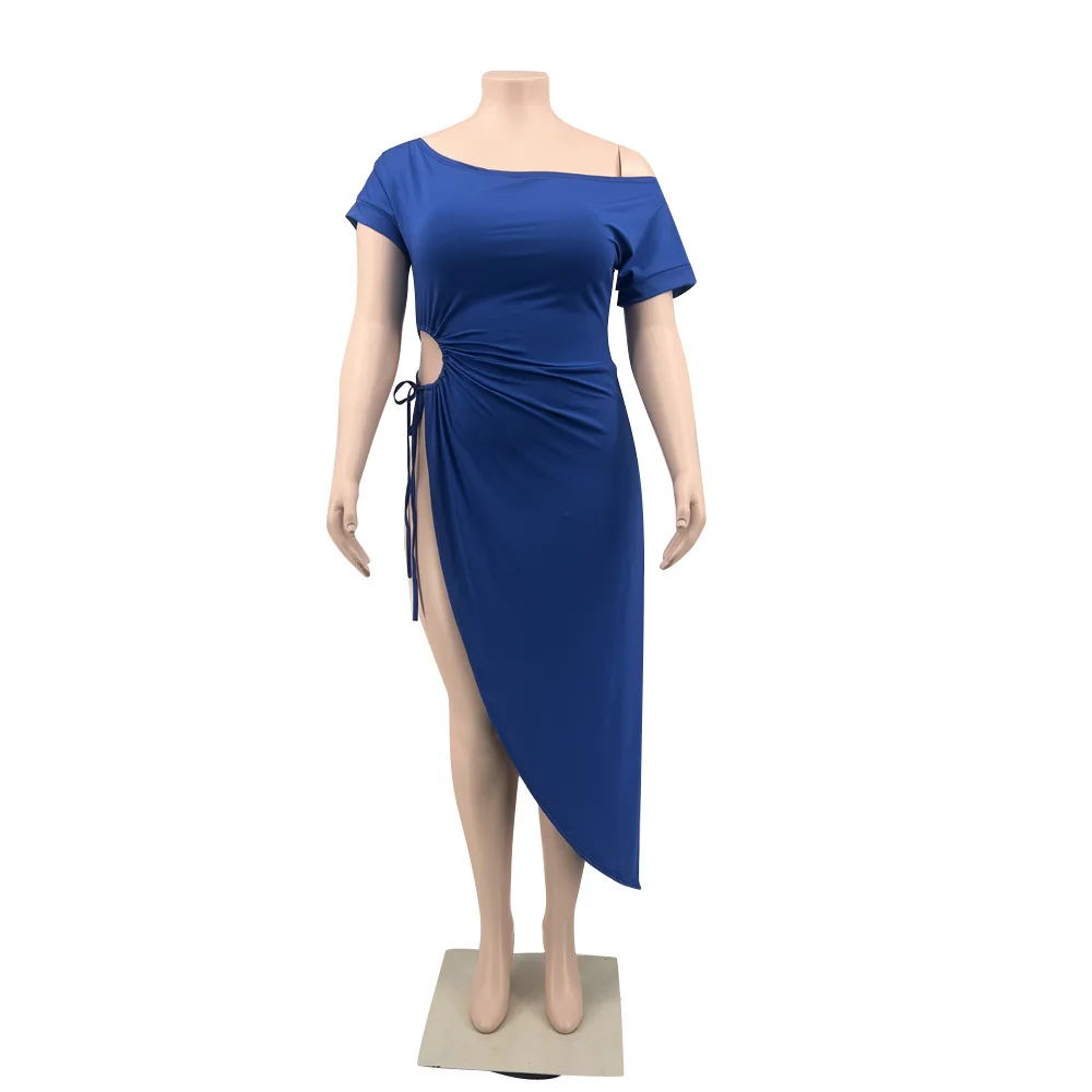 Plus Size Tops Large Women's Off-shoulder Irregular Lace-up Hollow Top Fashion Woman Blouses 2023 Solid Loose Female Clothes