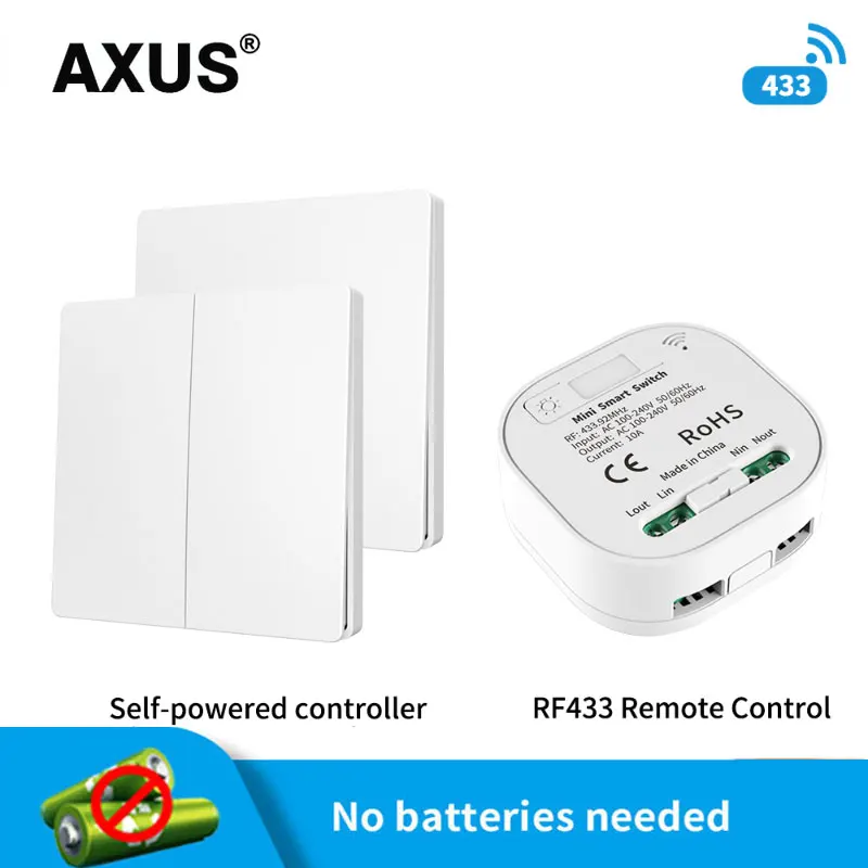 AXUS беспроводной выключатель дистанционного управления без батареи RF433Mhz автономный водонепроницаемый выключатель света 16 А AC 85-240 В 60 Гц/50 Гц приемник