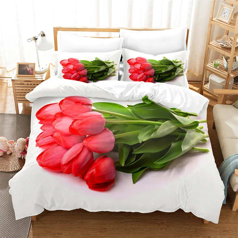 

Fresh Tulip Bedding High-grade Duvet Cover Set King Size Bed Comforter Set Fashion Design Quilt Cover Bedding Sets Bed Set
