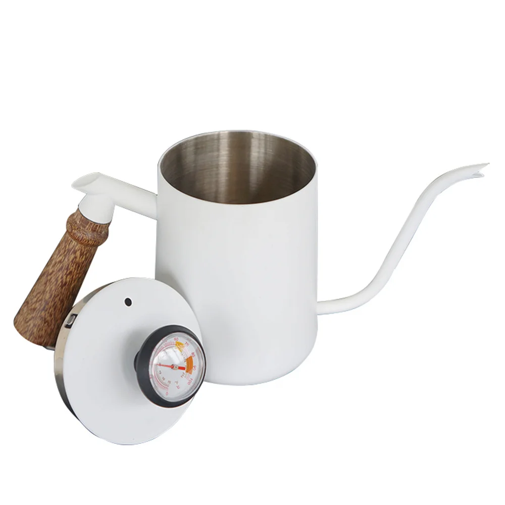 

Stainless Steel Pour-Over Coffee Drip Kettle 600ML Coffee Kettle GooseNeck With Thermometer Coffee Tea Pot Swan Neck White Black