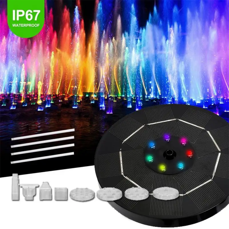 Фонтан с 6 насадками и питанием от солнечной батареи цветной светодиодный водный