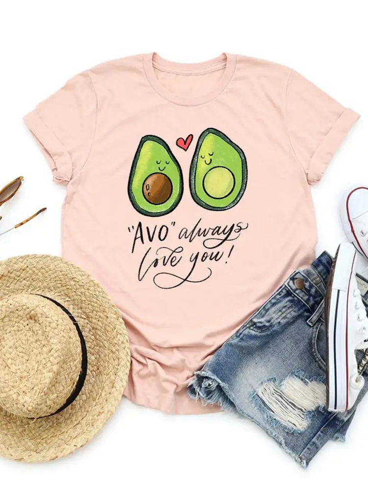 

Graphic T-shirt Tee Top Fashion Women Casual Avocado Lover Sweet Short Sleeve Clothing Lady Clothes Basic Print T Shirt