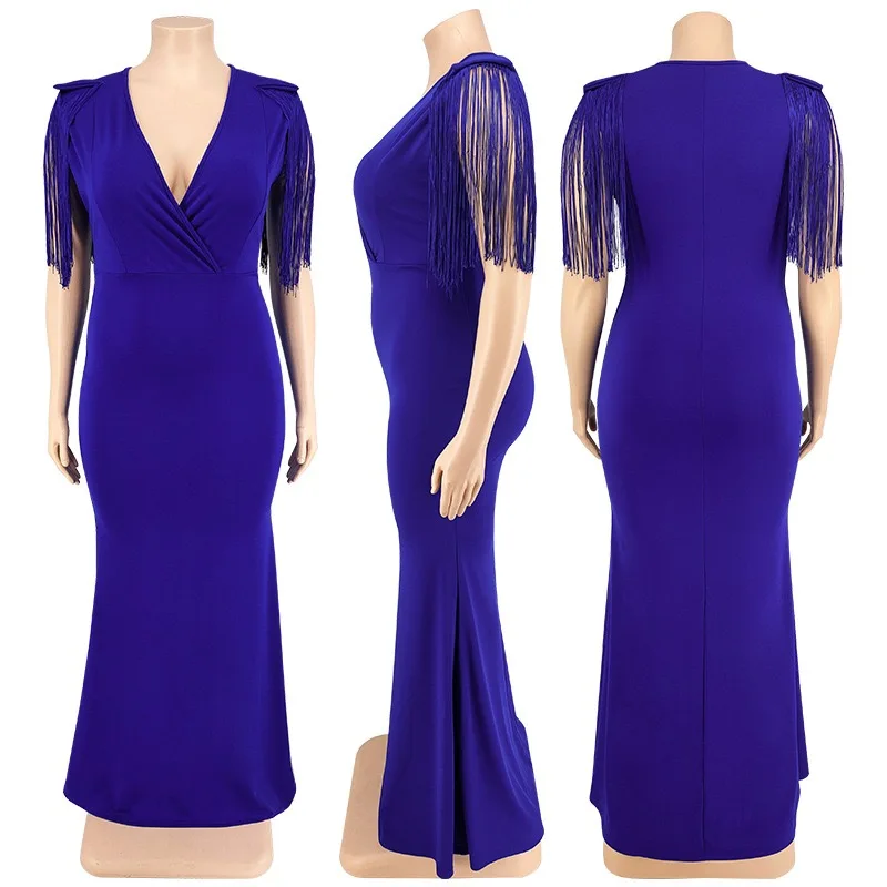 4XL 5XL Plus Size Dresses for Women V Neck Sleeveless High Waisted Bodycon Mermaid Floor Length Large Evening Party Dress Big