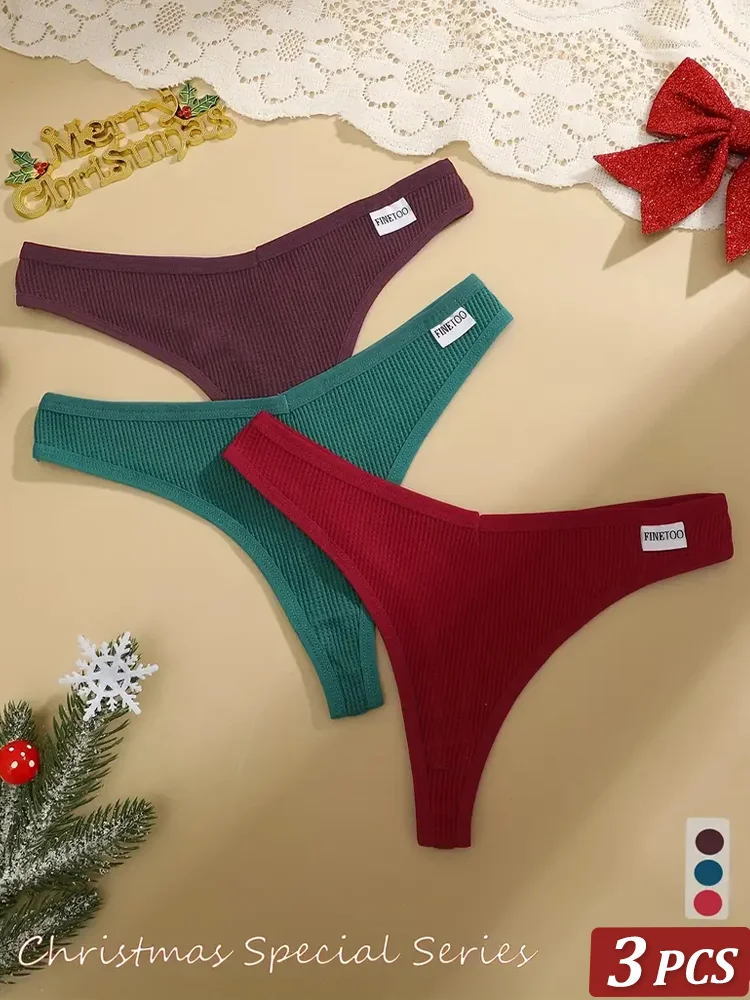 3Pcs женщины рождественские вафли стиль g-стринги хлопковые трусики дамы мягкие