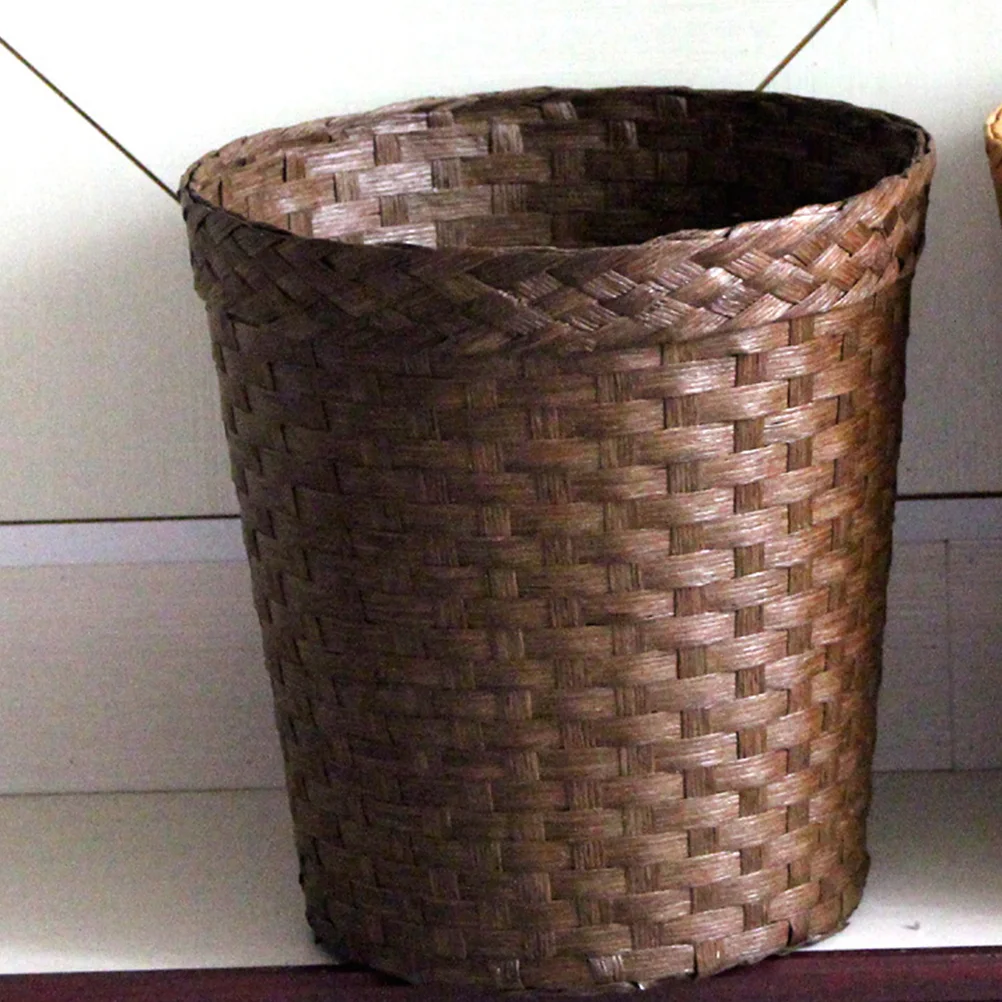 

Basket Woven Trash Baskets Garbage Storage Waste Can Willow Clothing Rubbish Bins Rattan Laundry Grocery Sundries Potflower