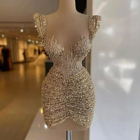 gold prom dresses mini short beaded formal party night vestidos elegant cocktail dress homecoming gowns