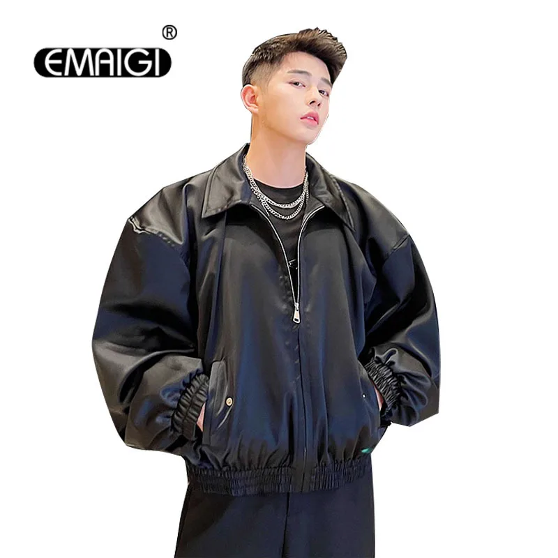 

Jacket for Men Women Oversize Loose Casual Vintage Fashion Short Jacket Couple Wide Shoulder Satin Coat Male Outerwear