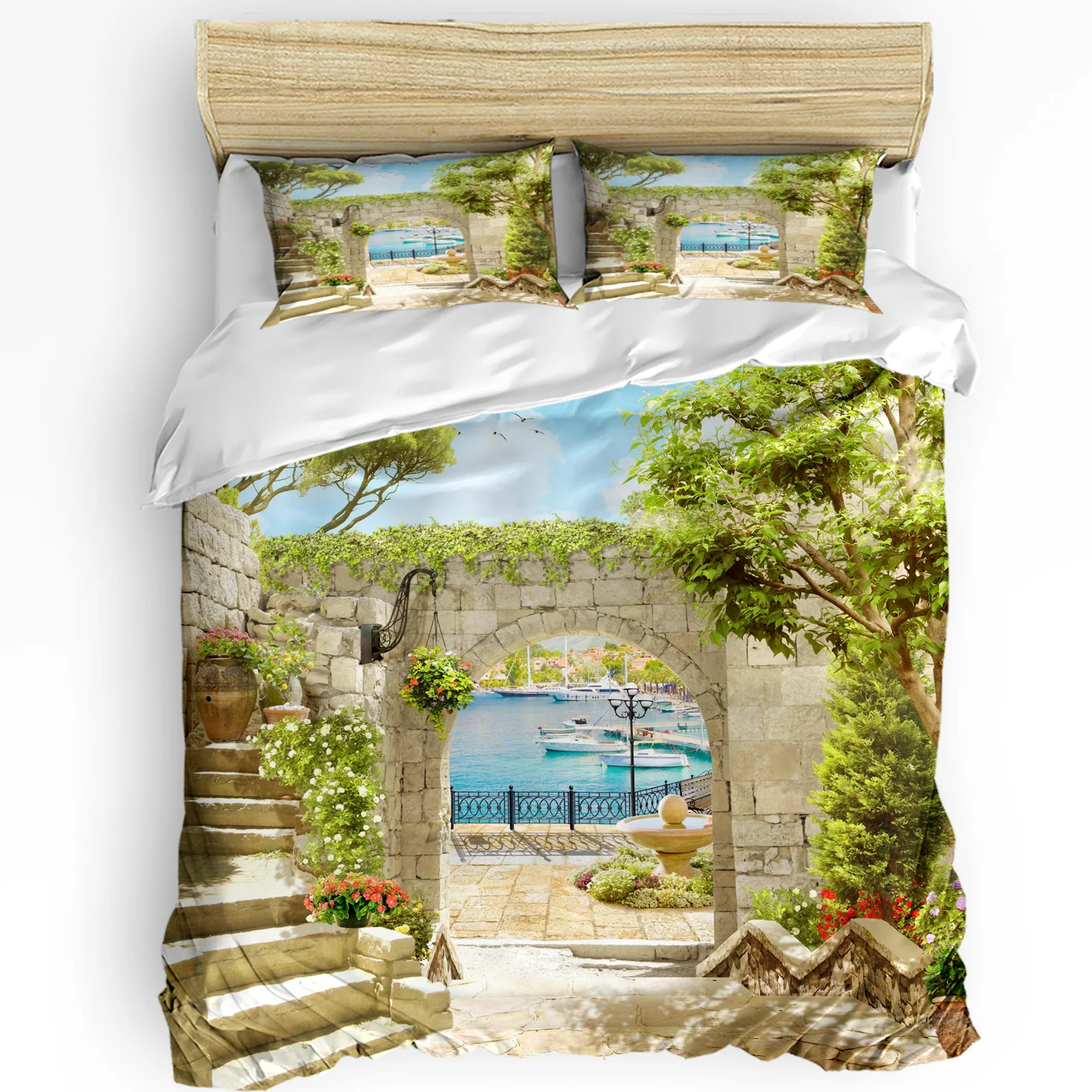 

Italian Arches Building Seascape 3pcs Bedding Set For Bedroom Double Bed Home Textile Duvet Cover Quilt Cover Pillowcase