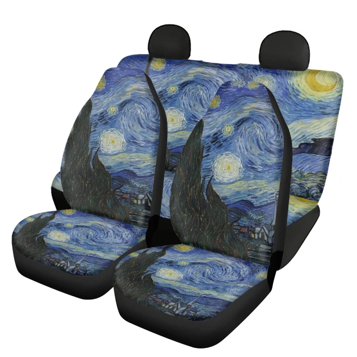 

Starry Night 3D Pattern General Front and Rear Seat Cover Van Gogh's Painting Non-skid Front and Back Car Seat Cushion Covers