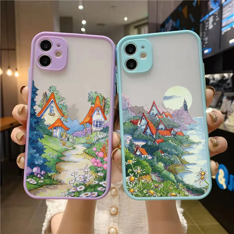 

Vintage Oil Painting Scenery Phone Case For iPhone XR X XS 13 11 12 Pro Max Pastoral Scenery For iPhone 7 8 Plus SE2 Hard Shells