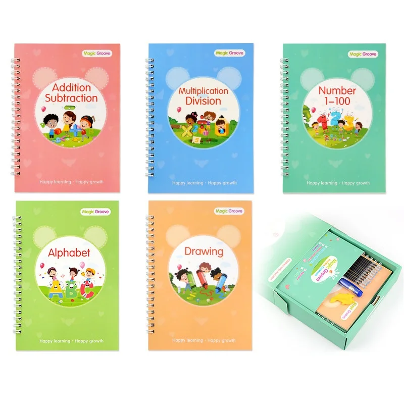 

5 pcs/lot Reusable Children Copybook Calligraphy English Math Painting Practice Writing For Kids Toy Magic Books Christmas Gift