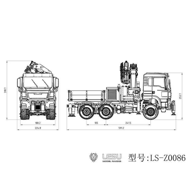 Фото 6X6 Металлический 1/14 LESU RC Гидравлический кран-трак с 3-скоростным дистанционным управлением, 7-канальный клапан, 4 МПа, 6 опорных стоек, звуковой эффект, блокировка дифференциала оси. №3