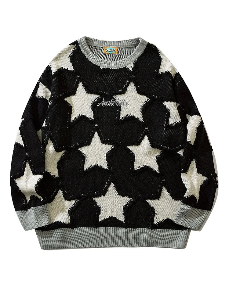

Women Vintage Round neck five-pointed star sweater men's autumn and winter 2022 new loose Japanese couple knitted sweaters