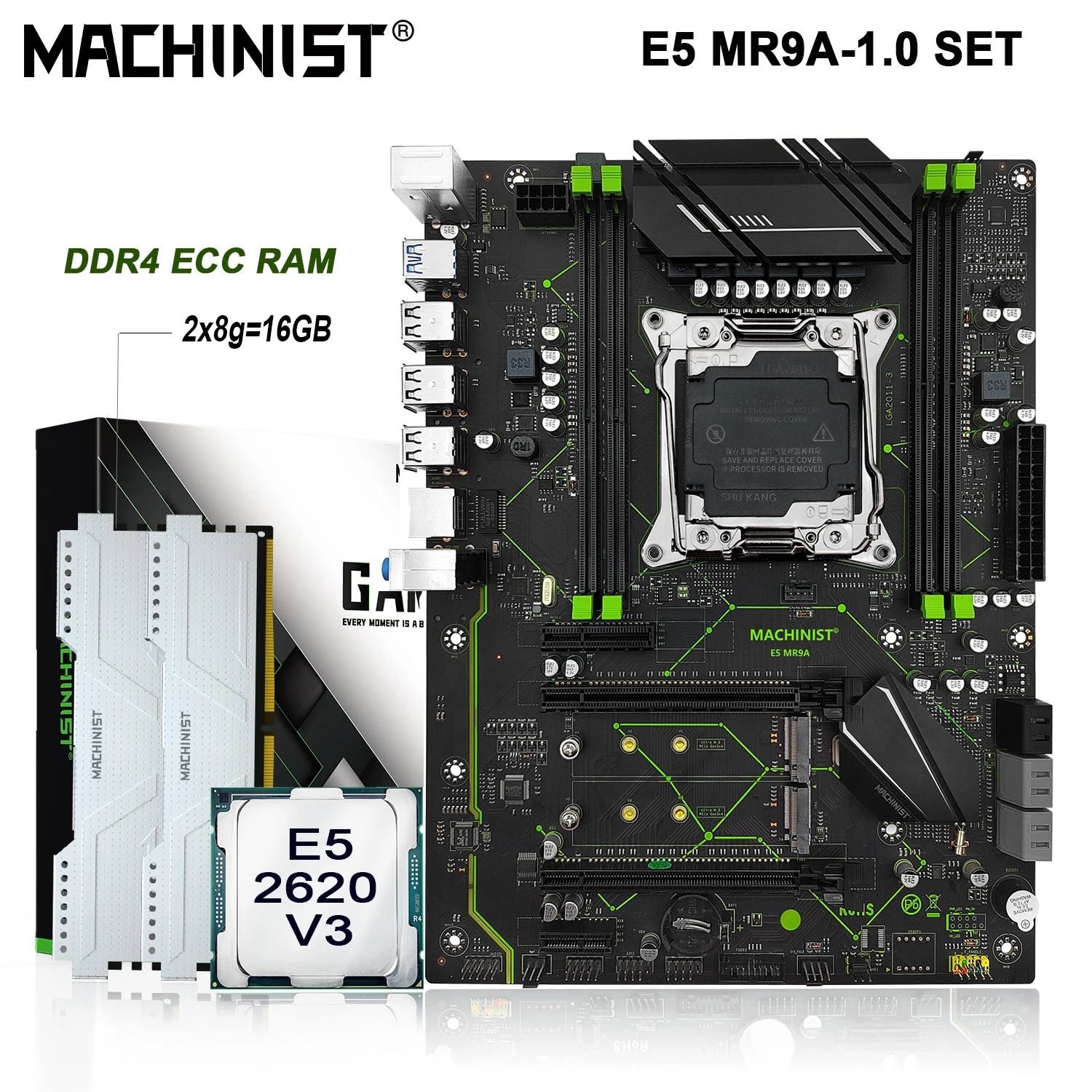 MACHINIST X99 Set Motherboard LGA 2011-3 Kit Xeon E5 2620 V3 CPU DDR4 ECC RAM 16GB(2*8G) Support Nvme M.2 Pcie-x16 ATX MR9A 1.0