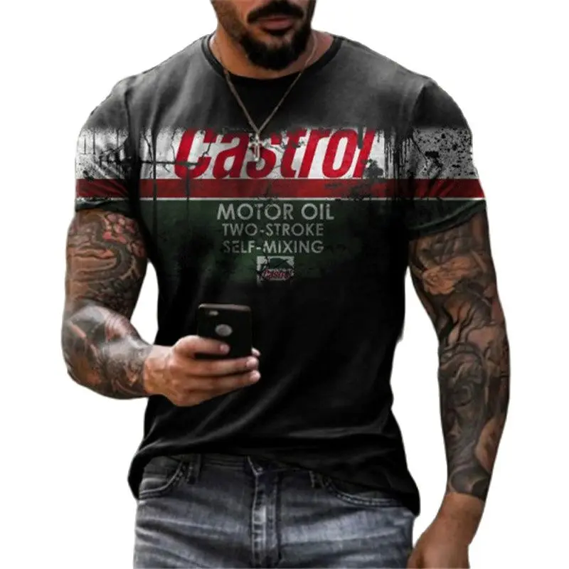

2023 Men's T-shirts 3d Castrol Printed Short Sleeve Gulf Tops Fashion Oil T Shirt for Mens Motorcycle T-shirt Oversized Tees