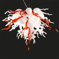 Hand Blown Glass Pendant Lamps White Custom LED Decorative Red Leaves Mediterranean Flower Chandelier 28 by 24 Inches