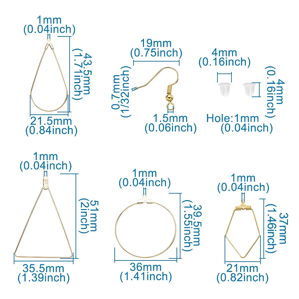 40 Pairs Earrings Kit Teardrop Ring Triangle Shape Brass Earring with Hook Plastic Ear Nut for Women Diy Jewelry Making Supplies