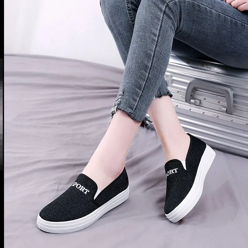 Women Shoes New Summer Canvas Shoes Fashion Bling Breathable Slip on Flat Shoes Ladies Spring Casual Loafers Chaussures Femme