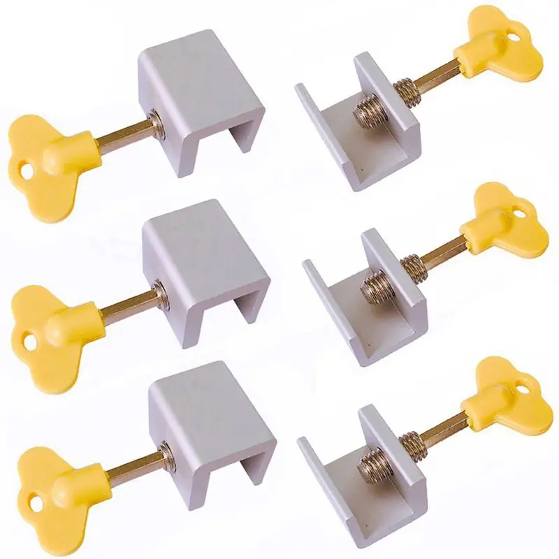 4/6/8Pcs Adjustable Sliding Window Safety Locks Stop Aluminum Alloy Door Frame Security Lock with Keys for Home and Office
