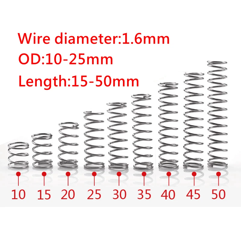 

10pcs Wire Dia 1.6mm Stainless Steel Micro Small Y-type Rotor Return Compression Spring OD 10-25mm Length 15mm to 50mm