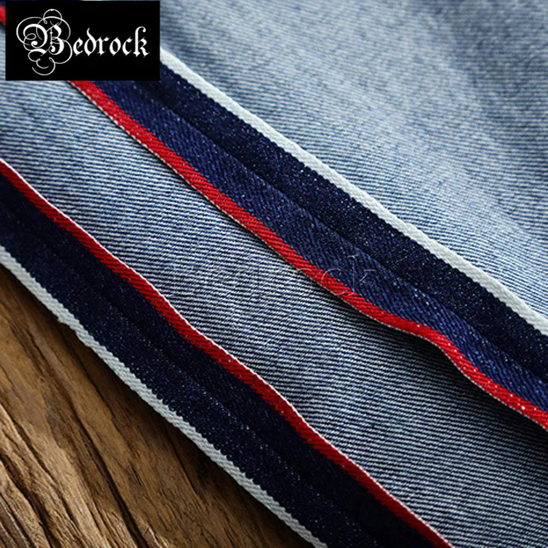 MBBCAR 13oz blue retro high-end snowflake one washed water to make old jeans men Amekaji red line denim slim pencile pants 7387