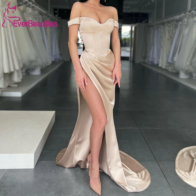

Mermaid Evening Dresses 2022 Long Party Dresses for Women Satin Vestidos Elegantes Para Mujer Side Slit Robe De Soirée Femme