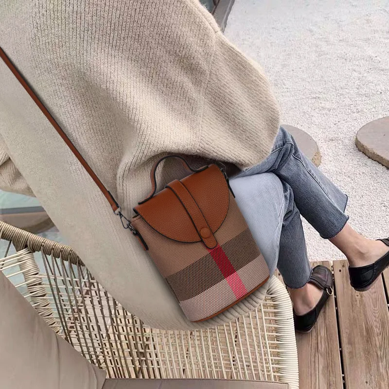 

Women's bag Mini Lattice Canvas Leather Zipper Fashion Handbag Mobile Phone Bags Handbag handbags for women Small Shoulder Bag