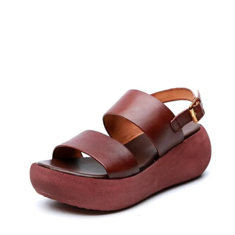 

Female Sandals Summer Genuine Leather Retro Women Sandals Platform Flat Casual Shoes European Roman Sandalssize 35-40