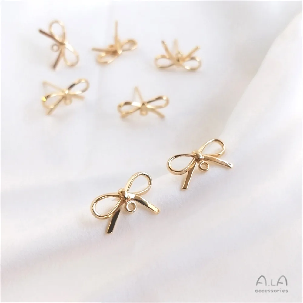 Купи 14K package real gold bow earrings with hanging S925 ear pins diy handmade ear jewelry accessories earrings material за 80 рублей в магазине AliExpress