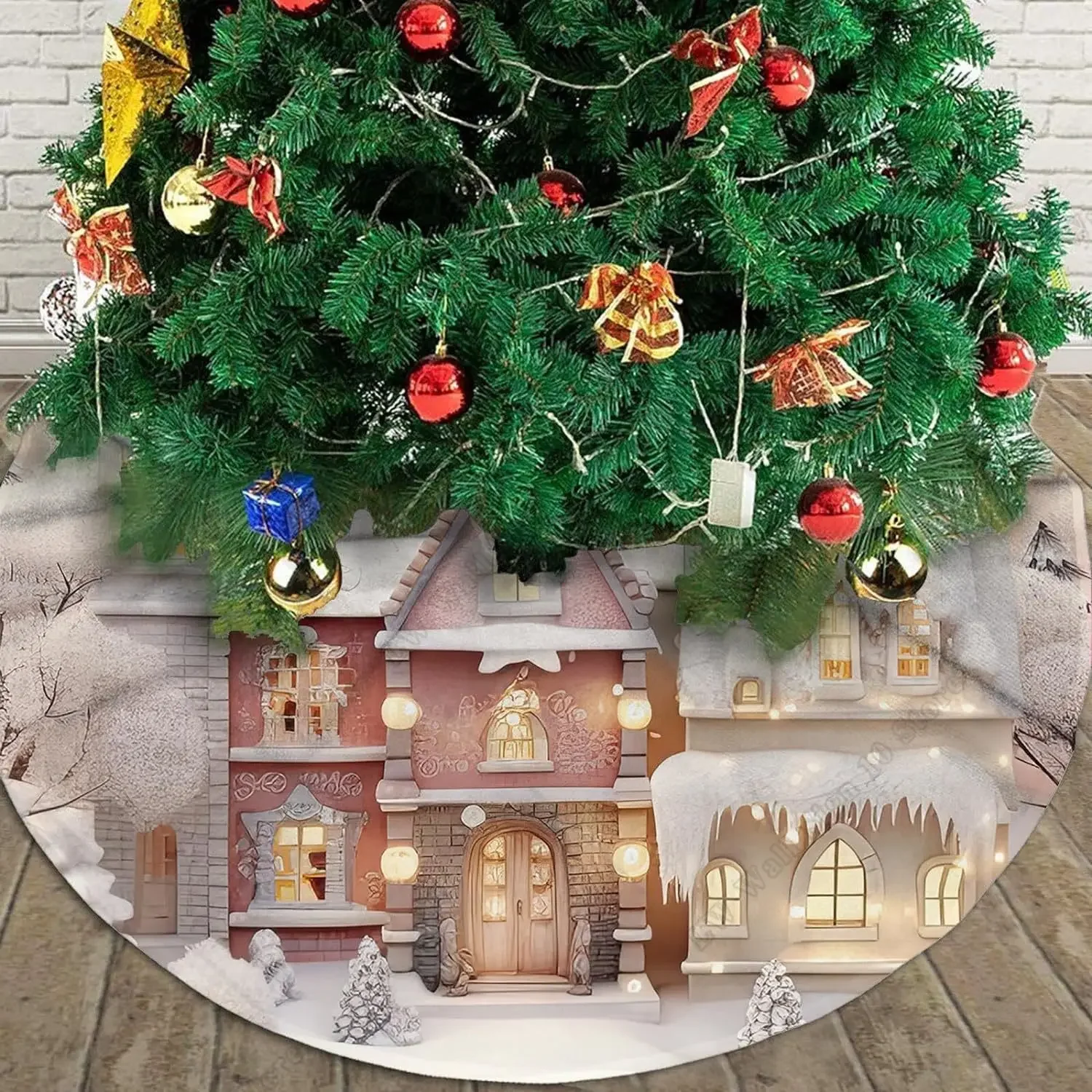 Зимние сцены Рождественский домик юбка для рождественской елки Винтажный