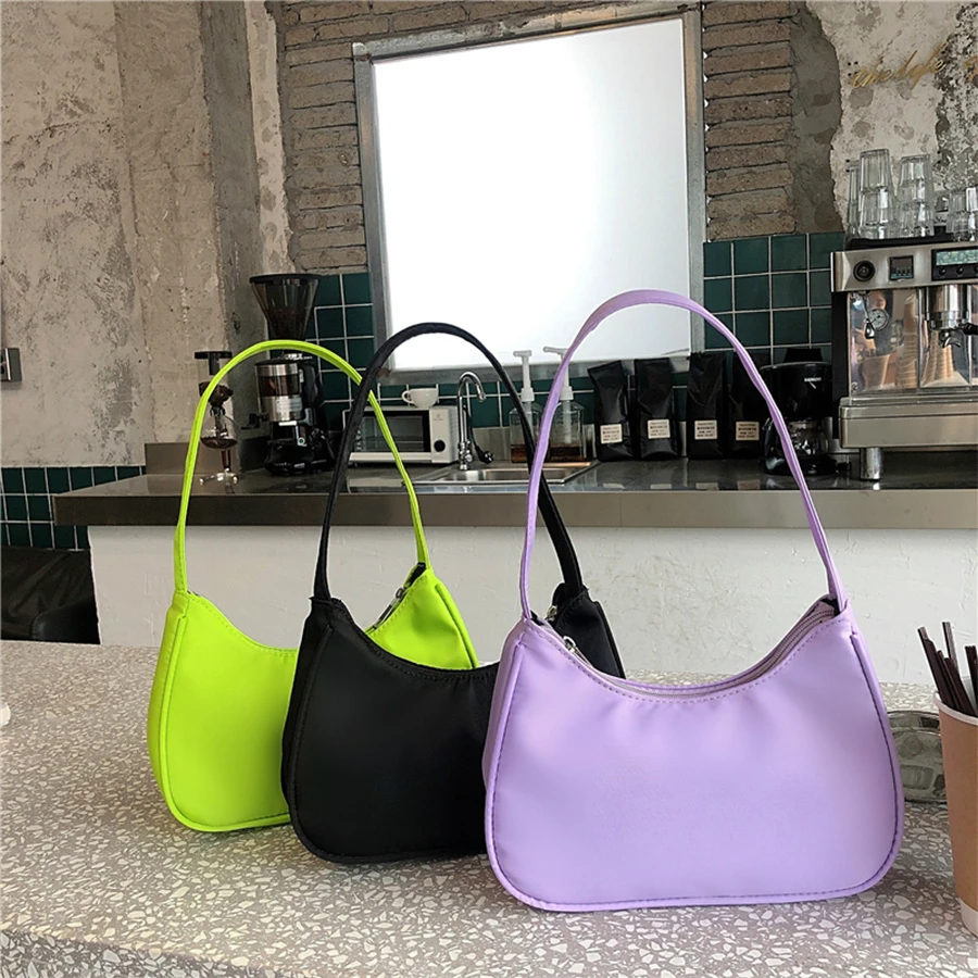 

Candy Color Women Hobos Nylon Handbags Fashion Ladies Small Tote Shoulder Bags Simple Girls Clutch Purse Bolso Mujer