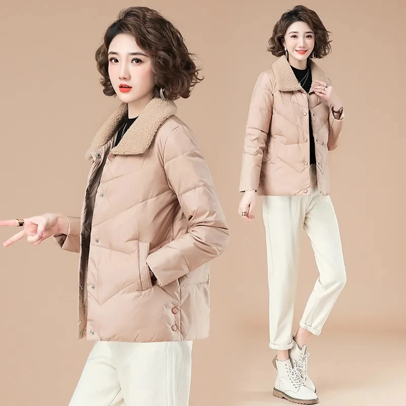 2023 New Women's Winter Parkas Jacket Fashion Cashmere Lamb Wool Down Cotton Jackets Ladies Short Coat Female Elegant Outerwear