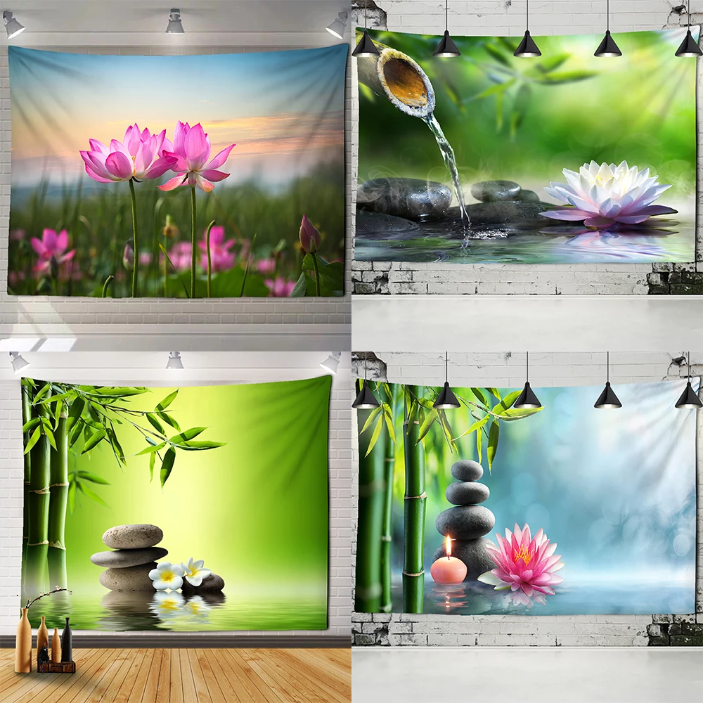 

Tapestry Zen Garden Massage Stones and Water Lily Print Pattern Throw Throw Home Living Room Wall Decor Tapestry