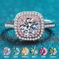 1ct moissanite ring square design blue green pink red yellow gem rings wedding anniversary gift for women s925 sterling silver