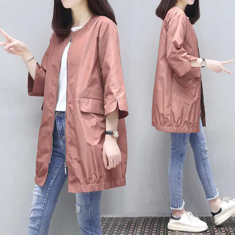 

Korean Version of Fashion Loose Large Size Joker Thin Coat Women's Long 2022 Spring New Cropped Sleeve Windbreaker Women
