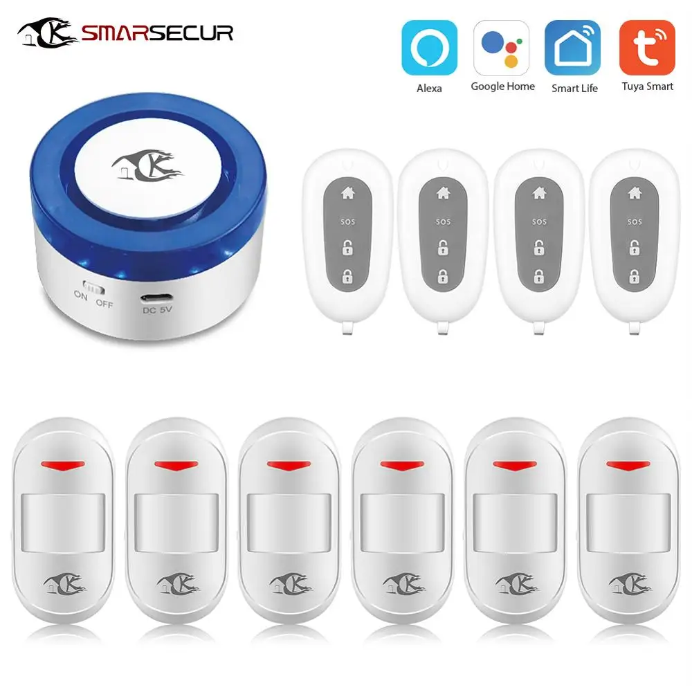 

Система сигнализации SMARSECUR Tuya, Wi-Fi сирена, работает с приложением для умного дома
